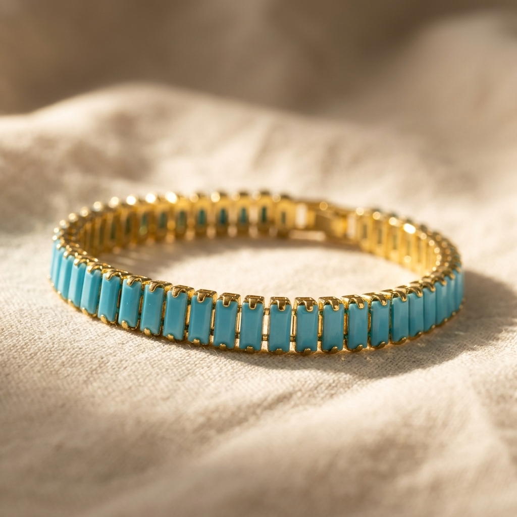Gold Turquoise Rectangular Inlay Bracelet