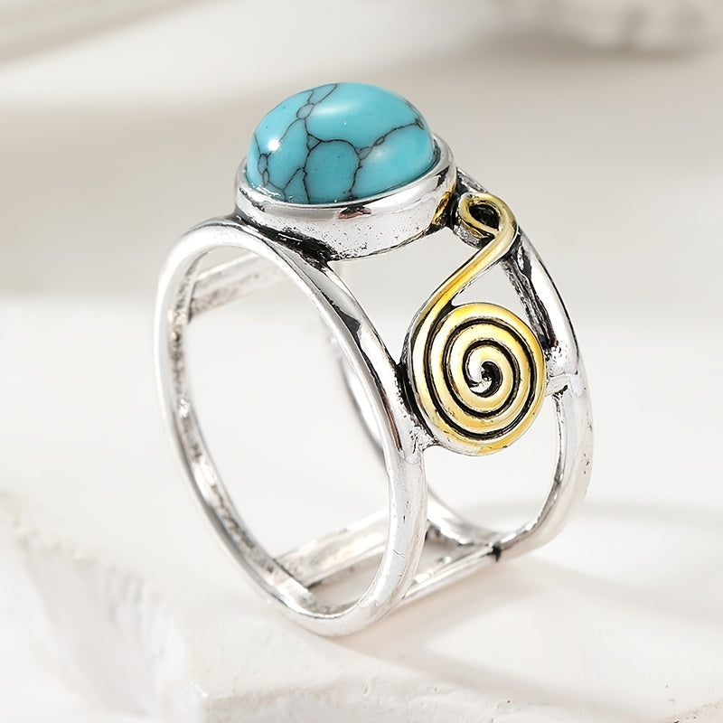 Bohemian Round Turquoise Spiral Ring