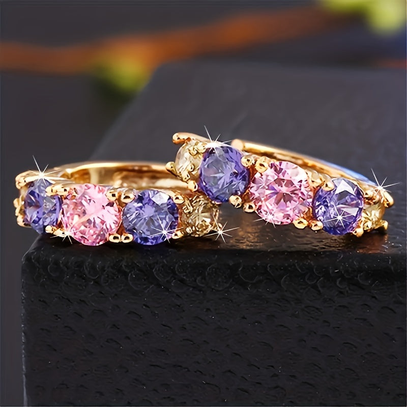 Elegant Vintage Style Colourful Zirconia Hoop Earrings
