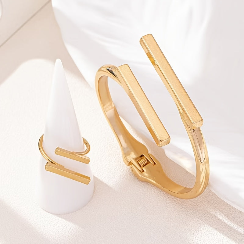 Stylish Geometric Adjustable Bracelet Rings Set