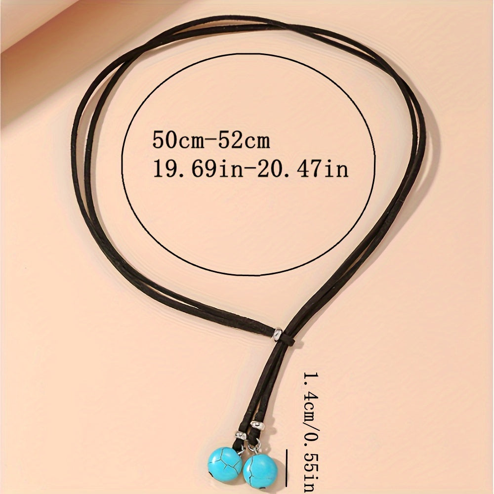 Bohemian Y-Design Double Turquoise Round Beads Necklace
