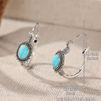 Vintage Ethnic Style Turquoise Oval Hoop Earrings