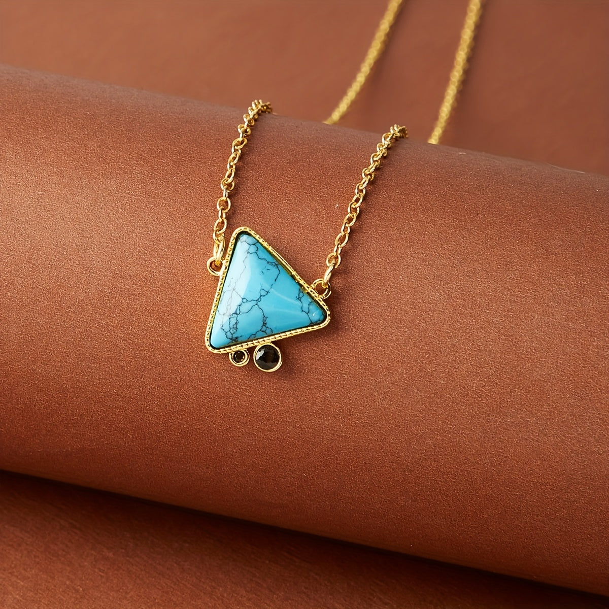Elegant Geometric Turquoise Triangle Pendant Necklace