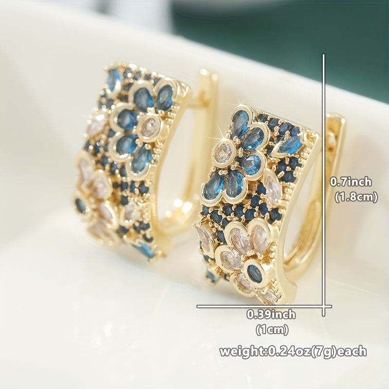 Vintage Multicolored Zirconia Flowers Hoop Earring