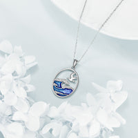Silver Ocean Wave & Seagull Pendant Necklace