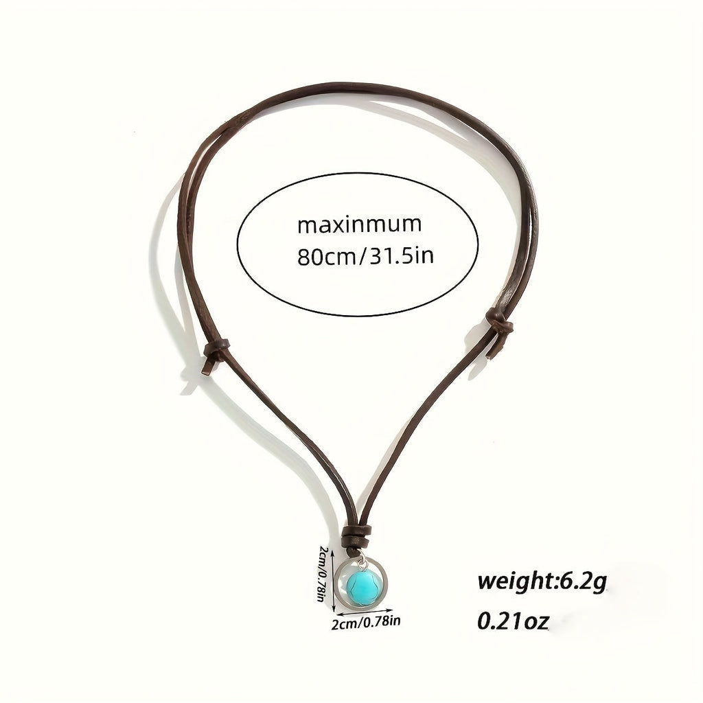 Bohemian Turquoise Pendant Leather Choker Necklace