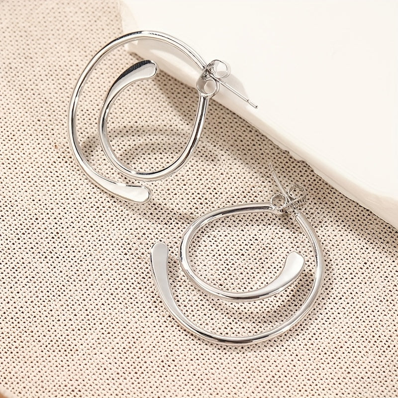 Vintage Simple Patchwork Piercing Silver Plated Earrings