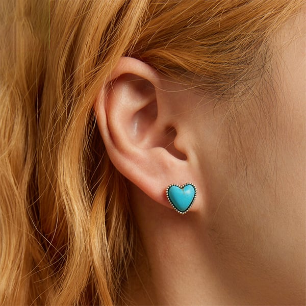 Elegant Boho Silver Plated Turquoise Hearth Love Earrings