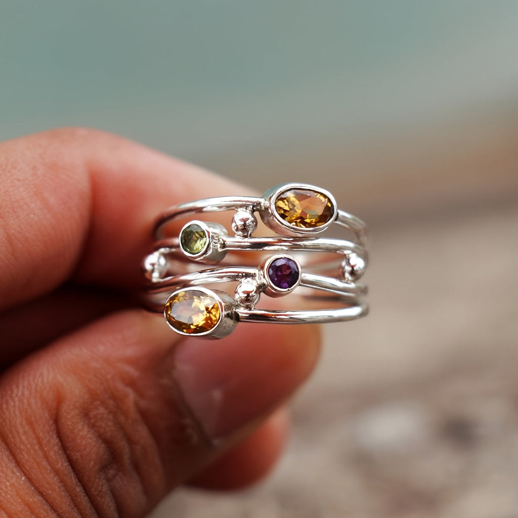 Bohemian Multicolor Gemstone Stacking Ring