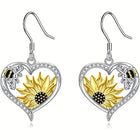 Vintage Sunflower Bee Heart Dangle Earrings