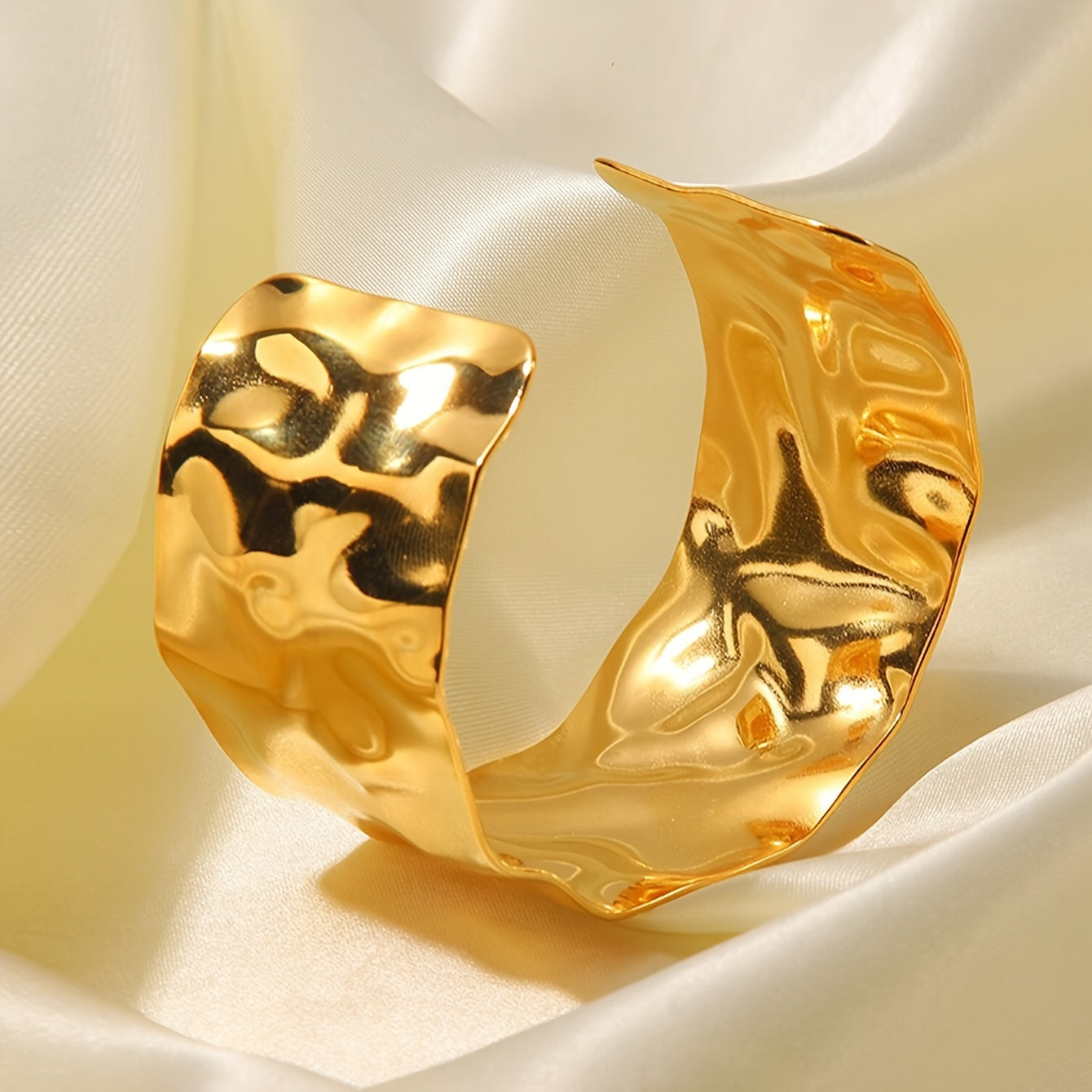 Elegant Polished Sculptural Wide Cuff Bracelet
