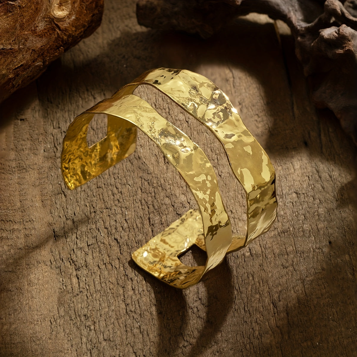 Punk Metal Style Hammered Geometric Open Cuff Bracelet
