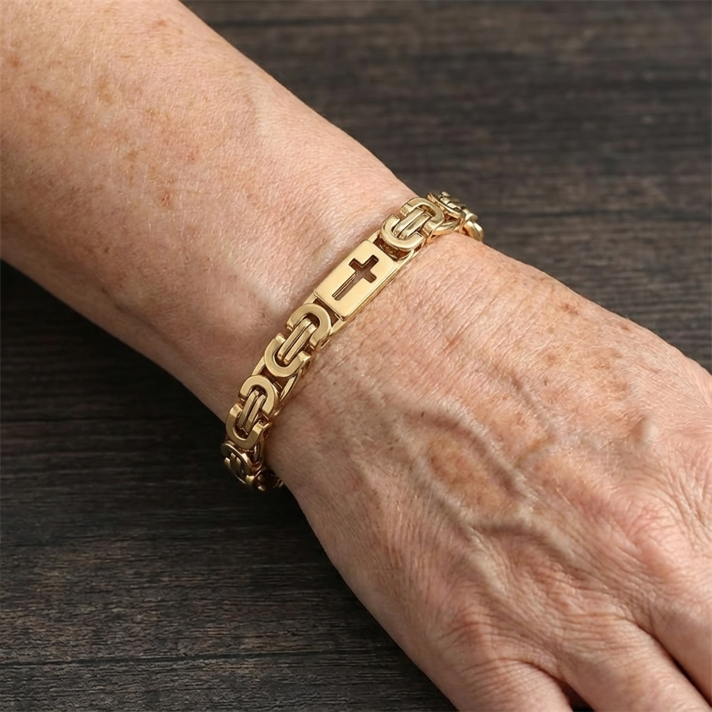 Wide Byzantine Chain Gold Bracelet