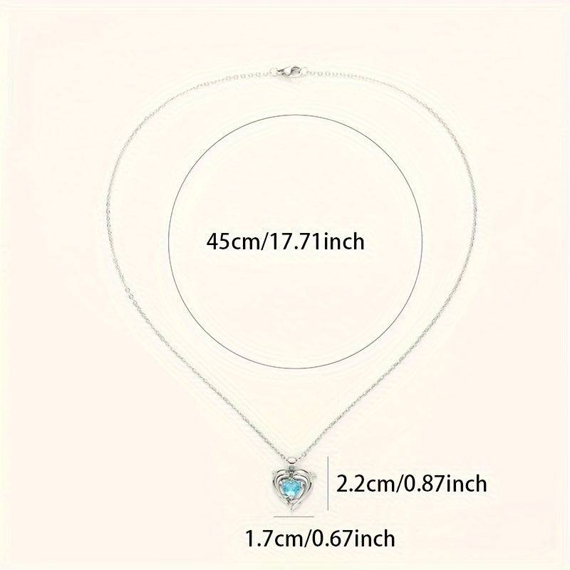 Dolphin Heart Blue Crystal Pendant Necklace