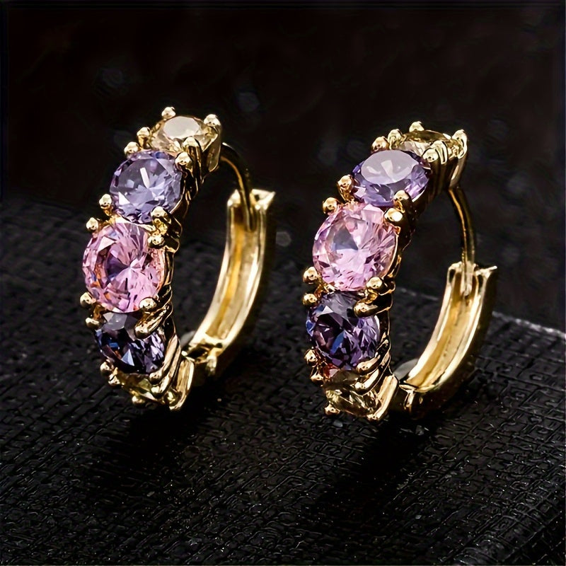 Elegant Vintage Style Colourful Zirconia Hoop Earrings