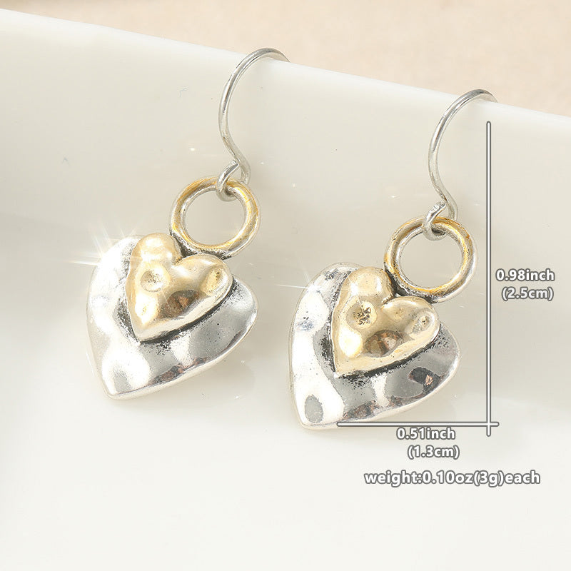 Vintage Two Tone Golden Heart Shaped Pendant Earrings