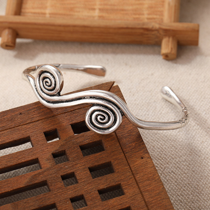 Vintage Gold White Plated Spiral Cuff Bangle Bracelet