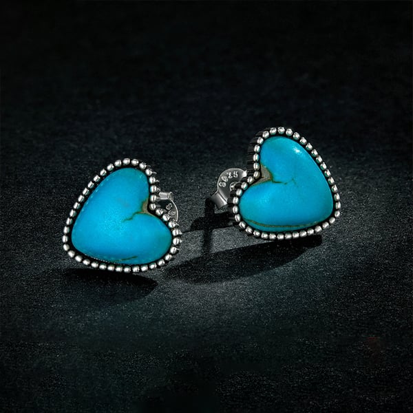 Elegant Boho Silver Plated Turquoise Hearth Love Earrings