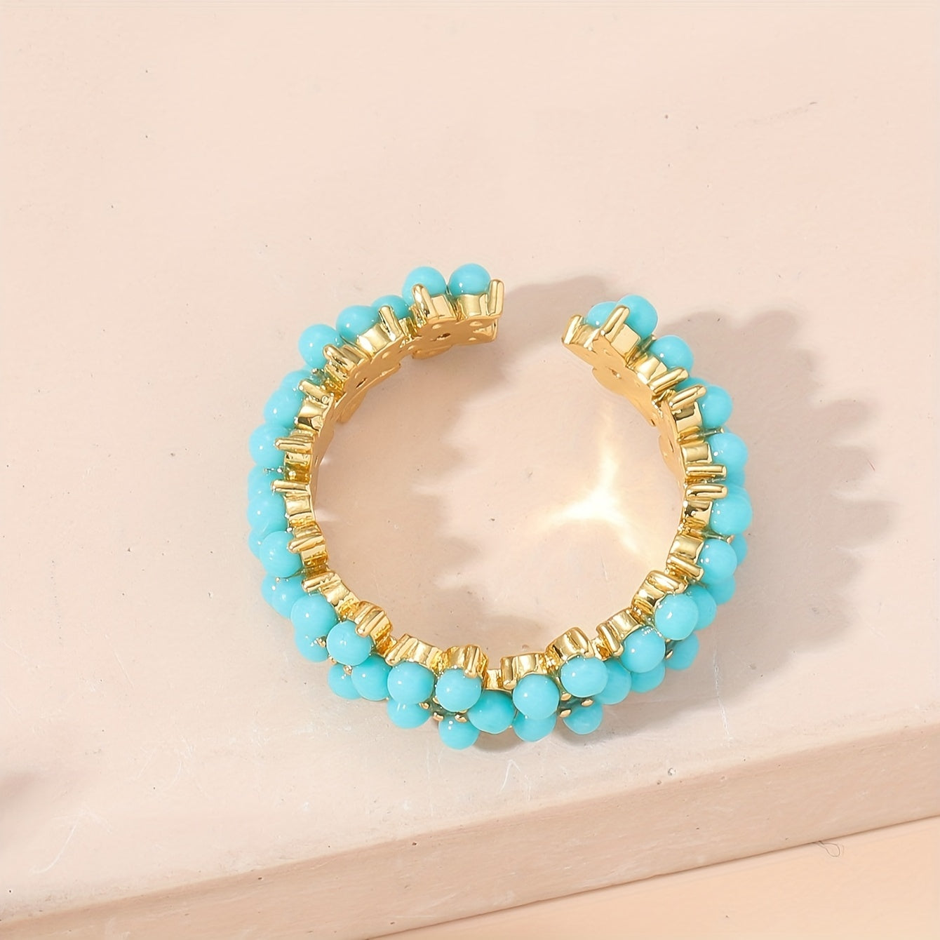 Vintage Beaded Cluster Zirconia Inlaid Geometric Round Ring