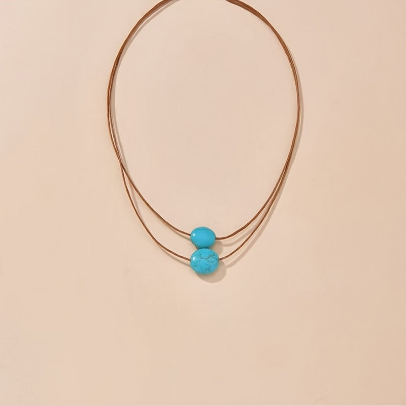 Vintage Double Layer Turquoise Beaded Necklace