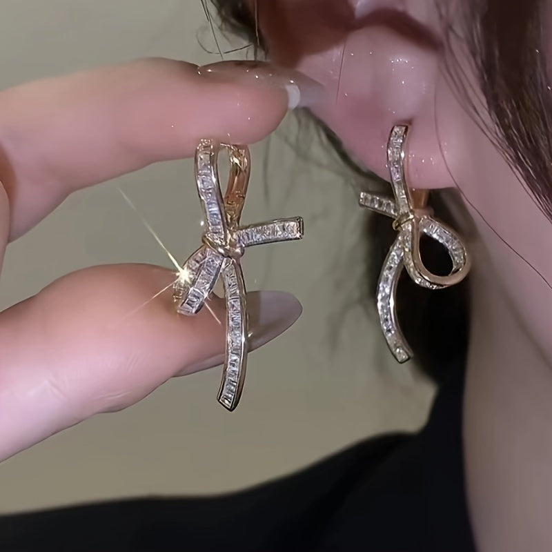 Elegant Baguette Diamond Ribbon Drop Earrings