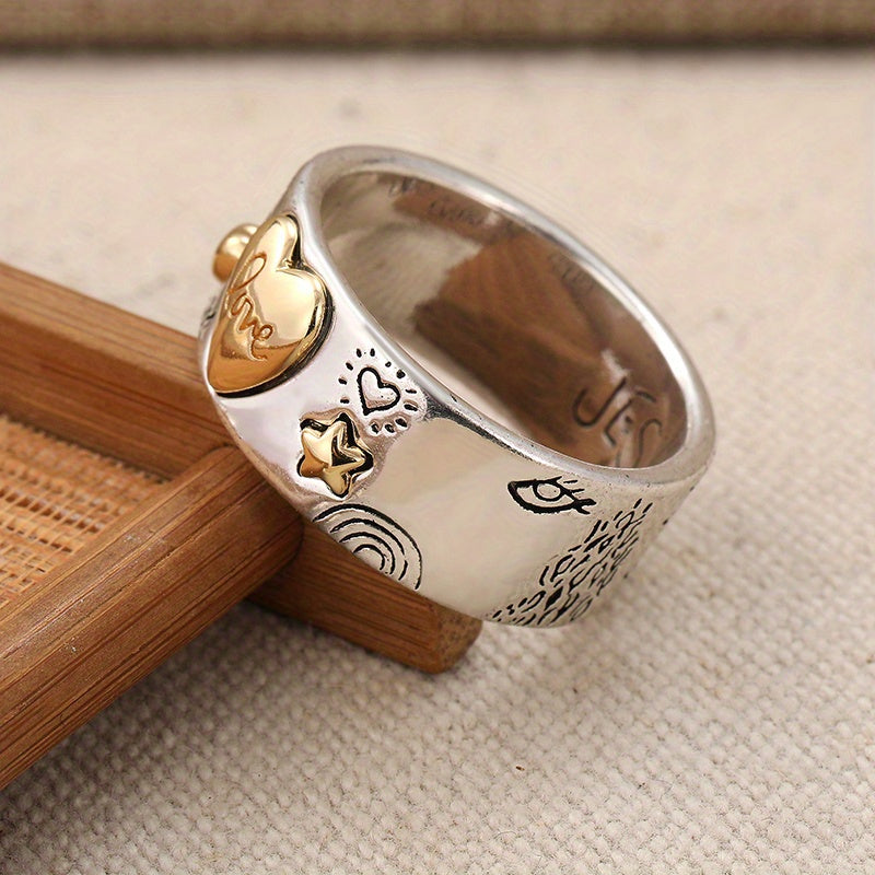 Vintage Two Tone Love Message Statement Band Ring