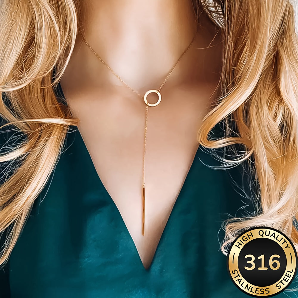 Modern Gold Y-Drop Necklace in Stainless Steel