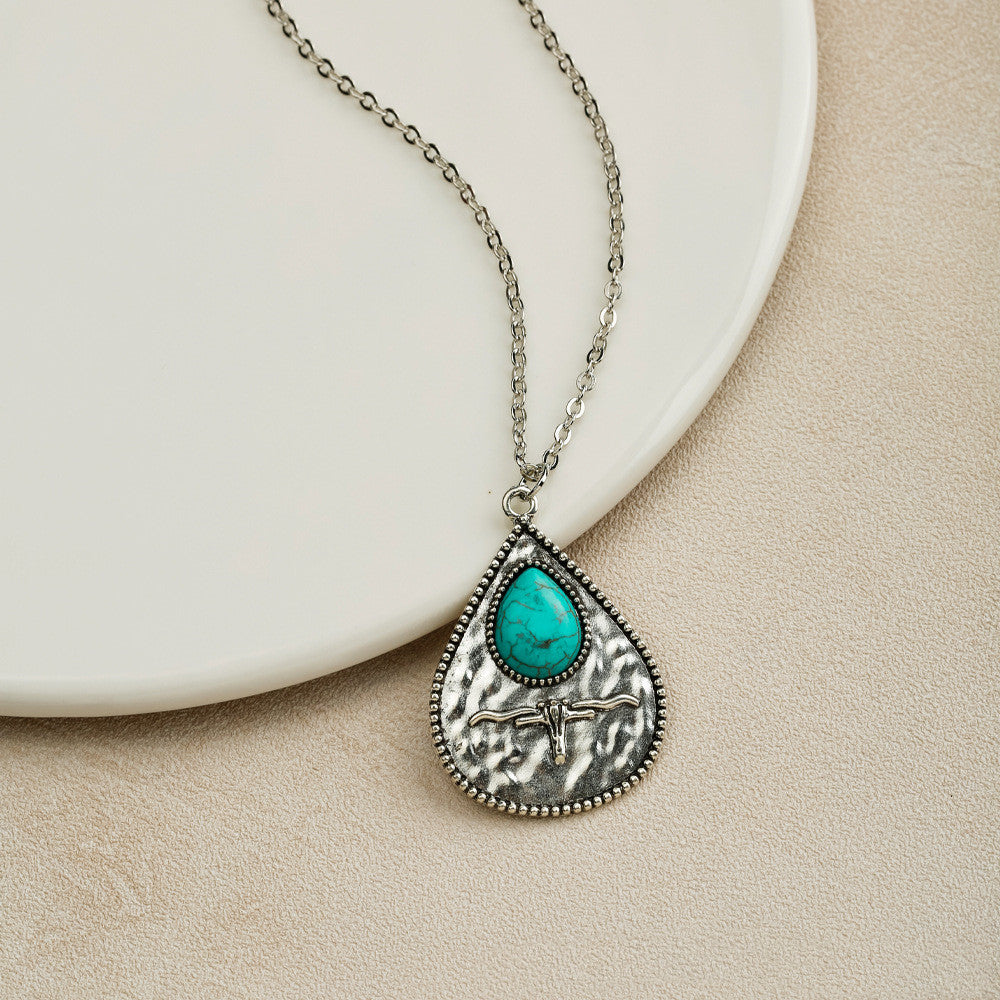 Vintage Bohemian Turquoise Ornament Pendant Necklace
