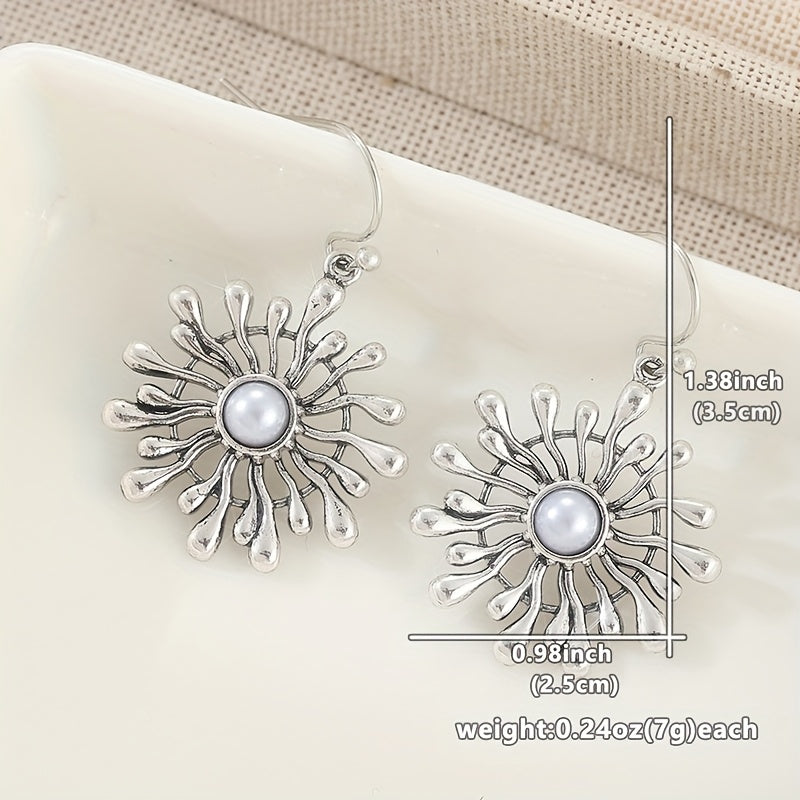 Elegant Bohemian Sunburst Pearl Drop Earrings