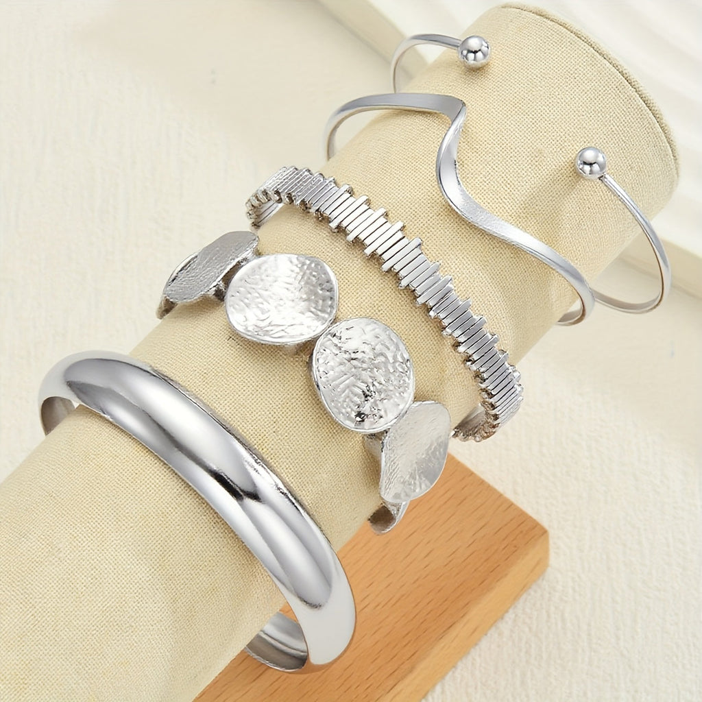 Vintage Stackable Silver Plated Cuff Bangle Bracelet Set