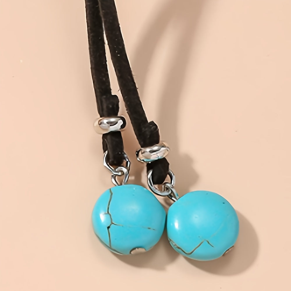 Minimalist Boho Turquoise Round Beads Adjustable Choker Necklace