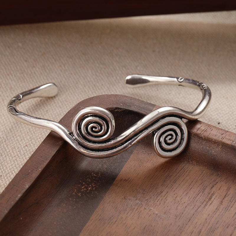 Vintage Gold White Plated Spiral Cuff Bangle Bracelet