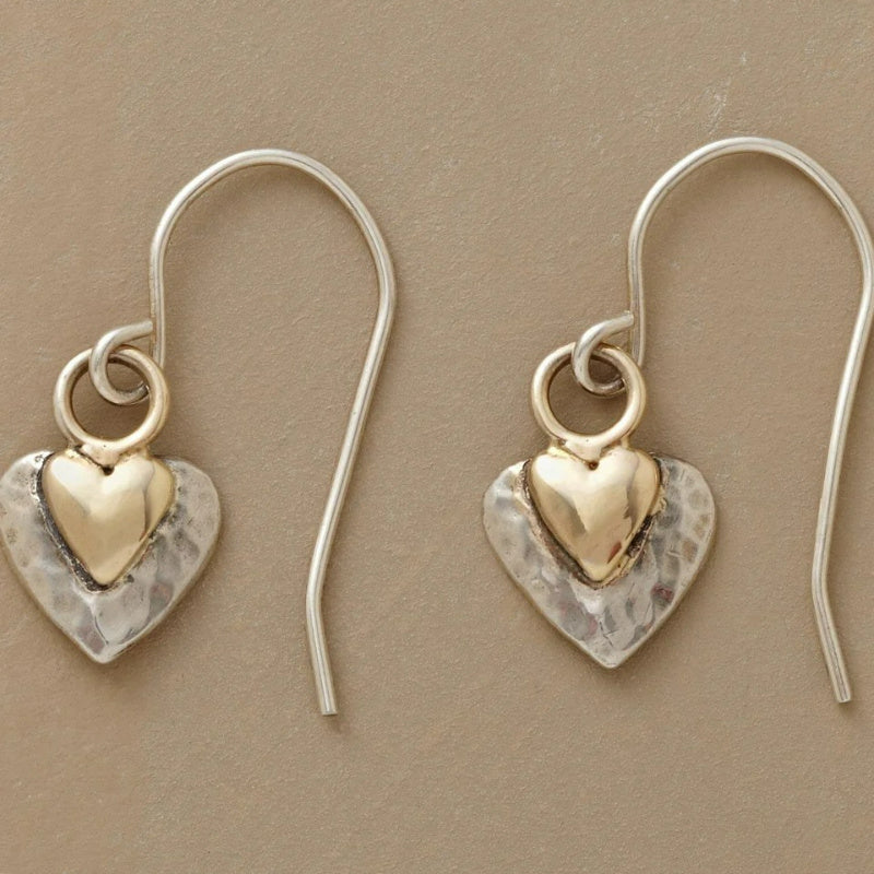 Vintage Two Tone Golden Heart Shaped Pendant Earrings