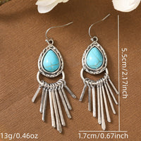 Vintage Bohemian Zinc Alloy Tassel Design Turquoise Long Earrings