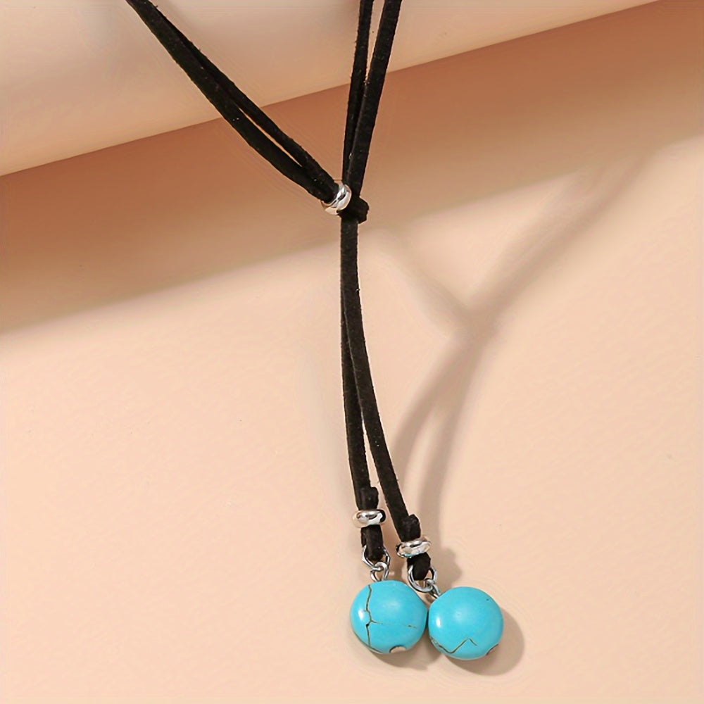 Minimalist Boho Turquoise Round Beads Adjustable Choker Necklace