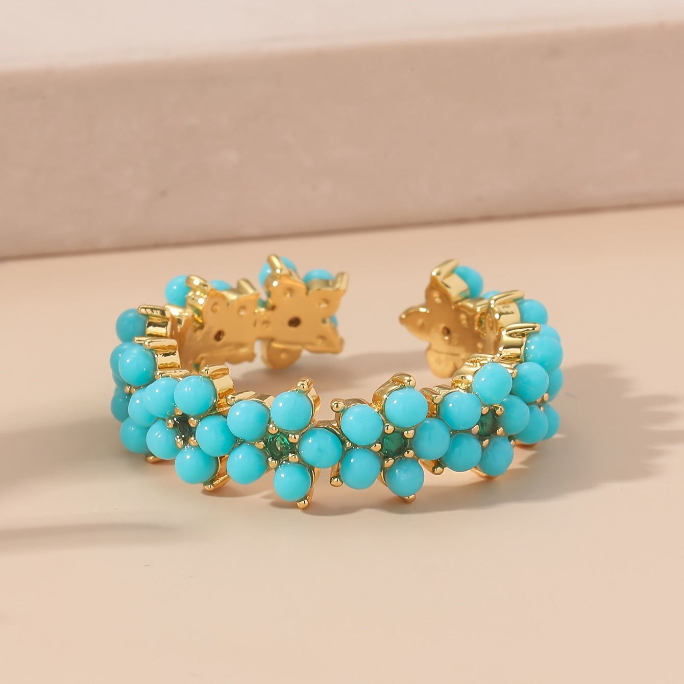 Vintage Beaded Cluster Zirconia Inlaid Geometric Round Ring