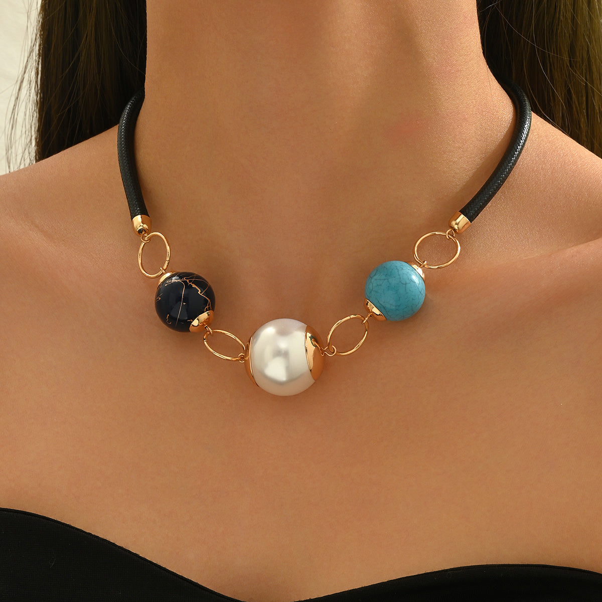 Bohemian Minimalist Pearl & Turquoise Bead Necklace