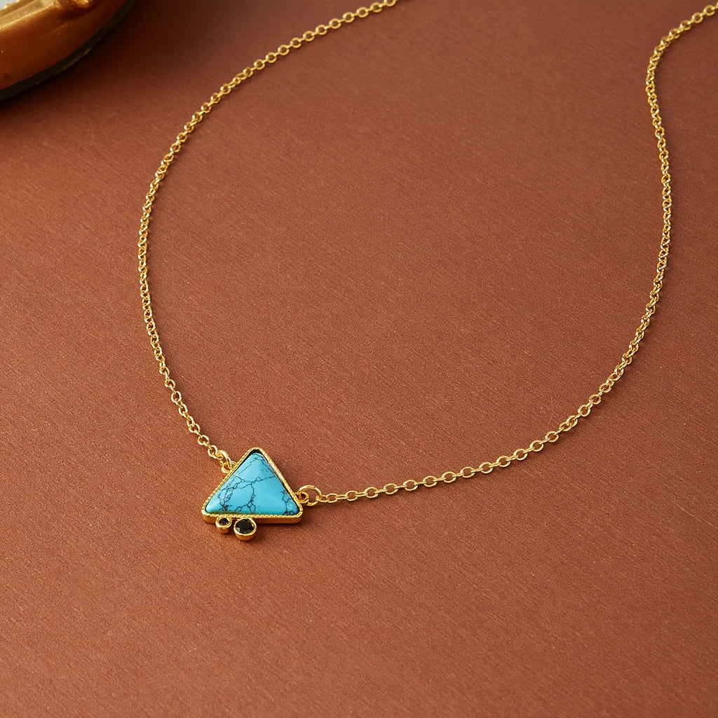 Elegant Geometric Turquoise Triangle Pendant Necklace