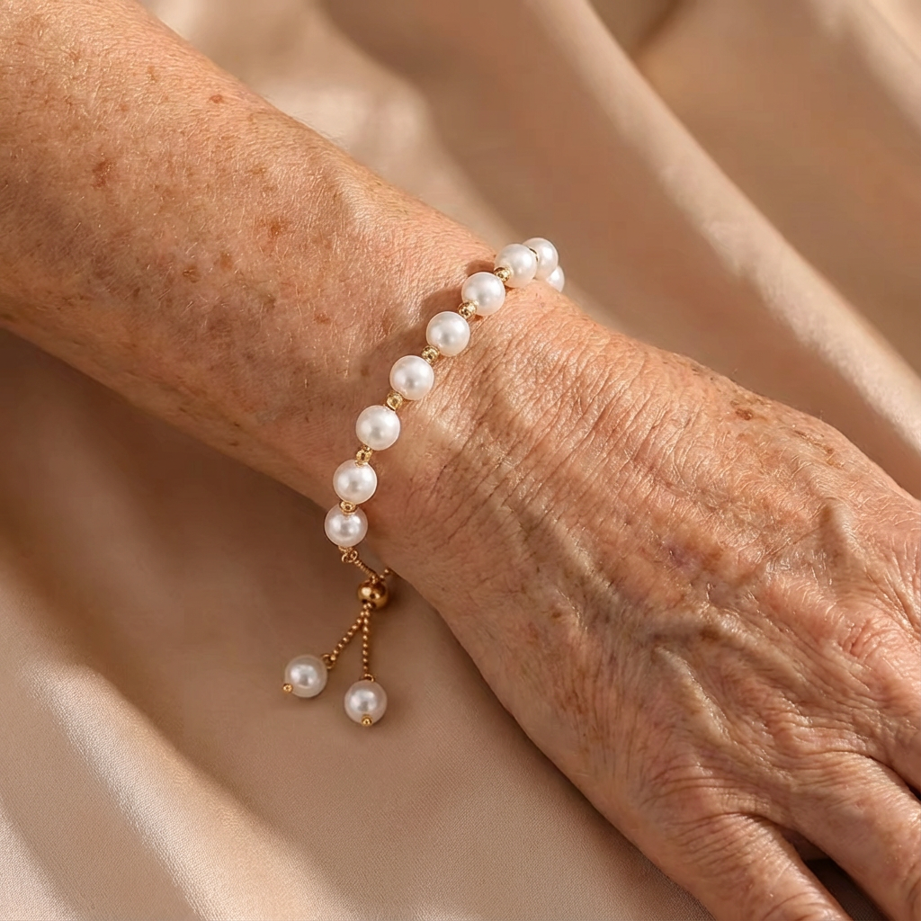 White Pearl Adjustable Gold Bracelet