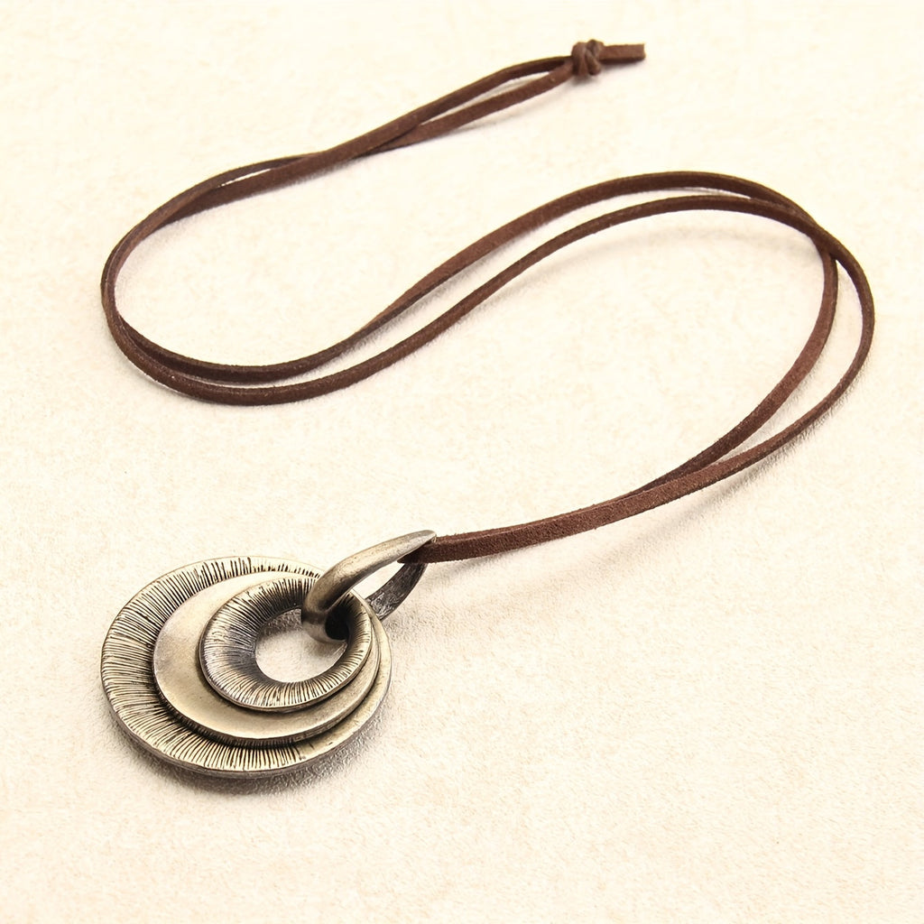 Vintage Style Layered Zinc Alloy Disc Long Pendant Necklace