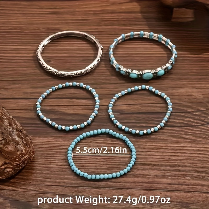 Bohemian Vintage Style Turquoise Beaded Bracelet Set