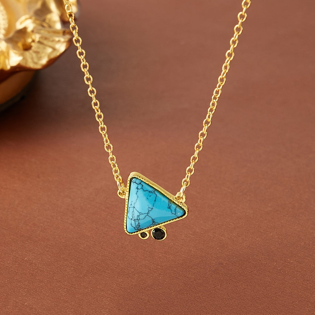 Elegant Geometric Turquoise Triangle Pendant Necklace