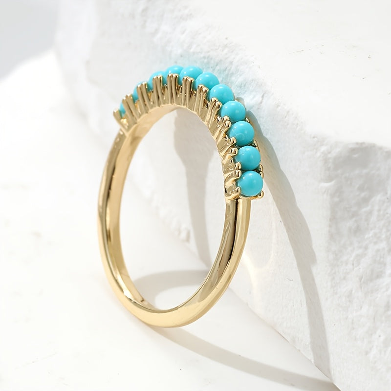 Bohemian Turquoise Beaded Gold Plated Band Ring