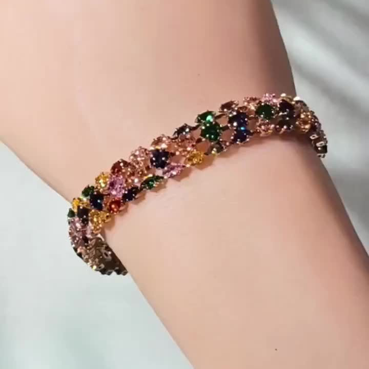 Bohemian Multi Color Zirconia Gold Plated Tennis Bracelet