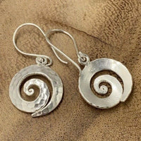 Artisan Spiral Hammered Silver Drop Earrings