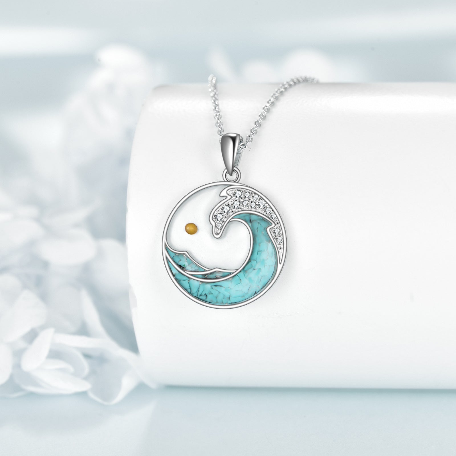 Mustard Seed Turquoise Ocean Wave Pendant Necklace
