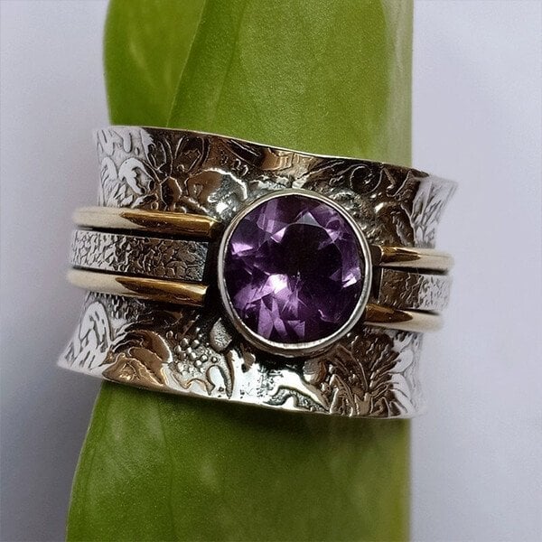 Bohemian Amethyst Crystal Meditation Band Ring