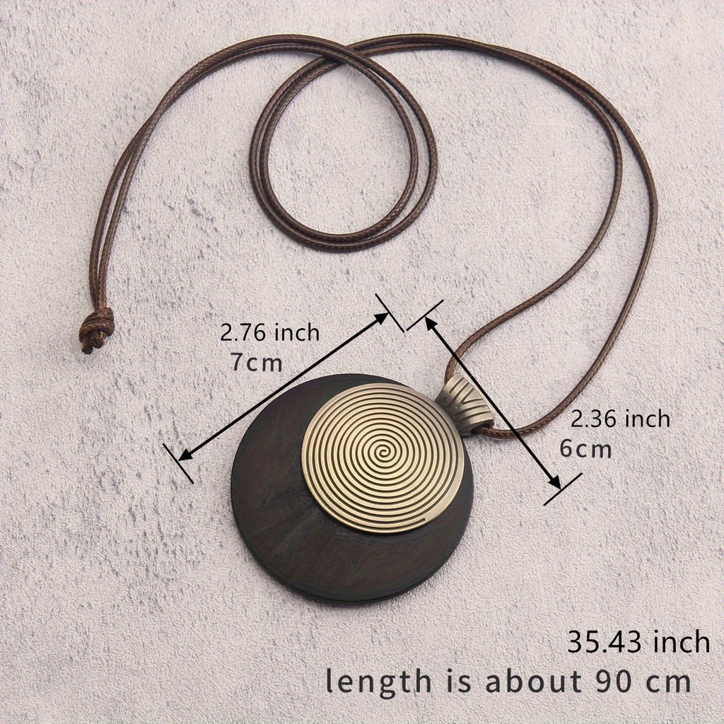 Bohemian Retro Style Spiral Medallion Pendant Long Necklace