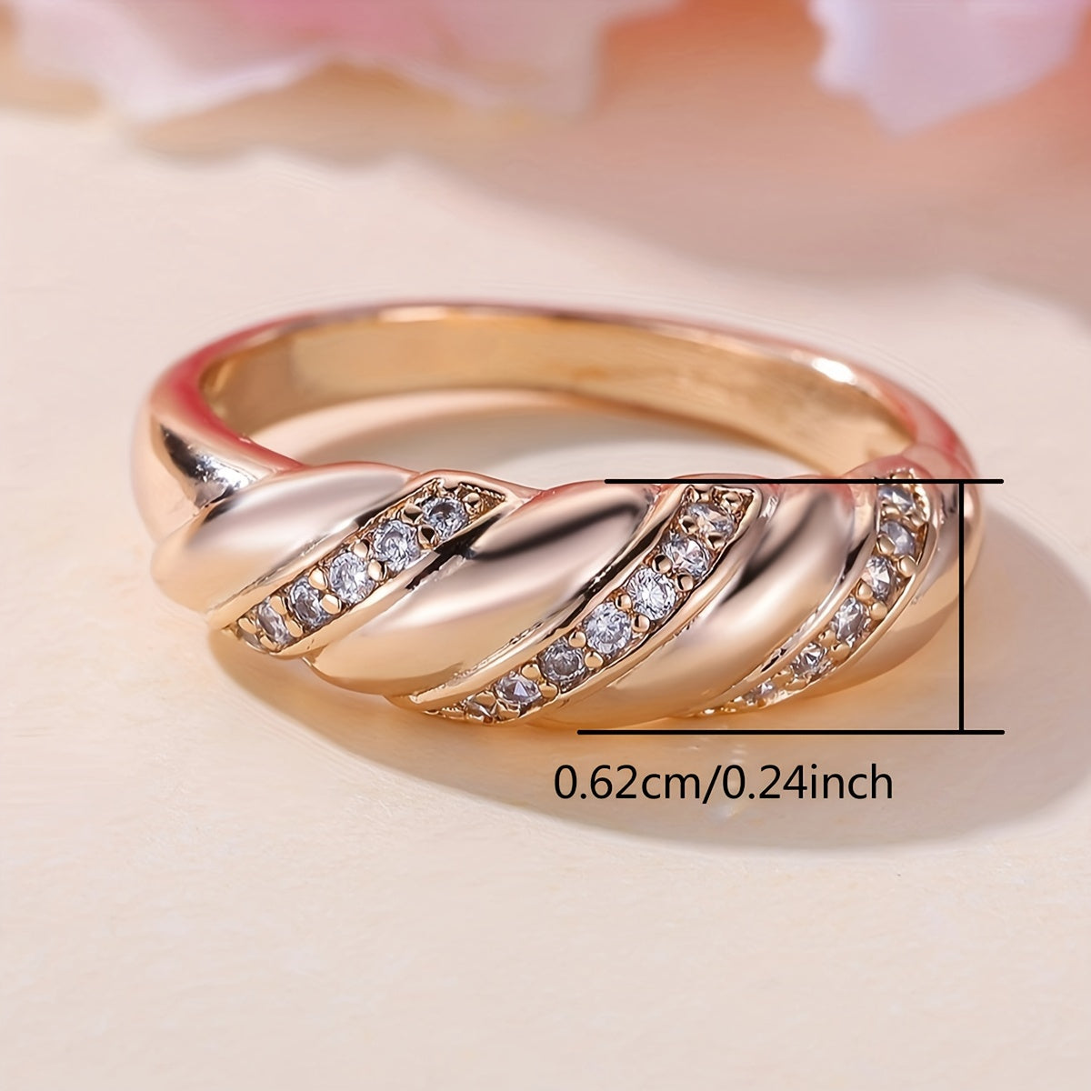 Elegant Zirconia Inlaid Twisted Design Gold Plated Ring
