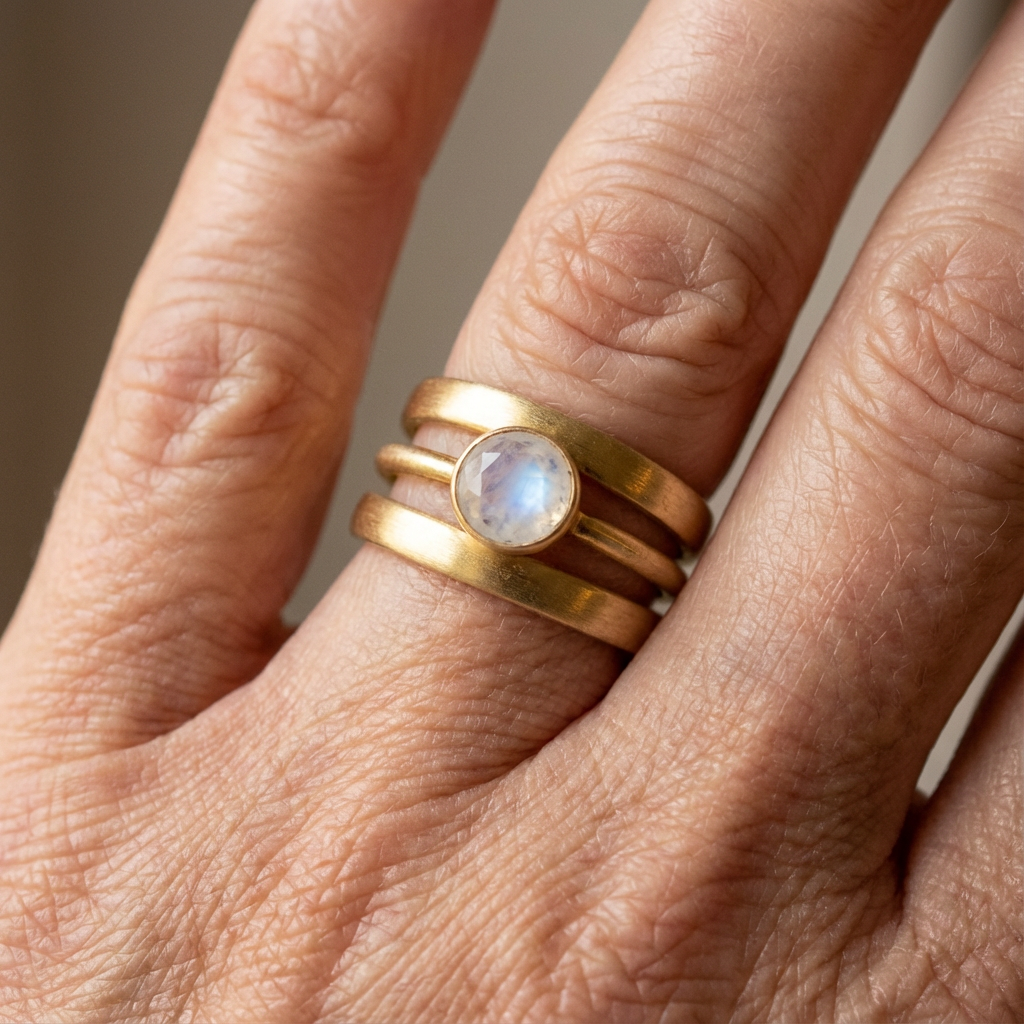 Vintage Gold & Inlaid Moonstone Ring
